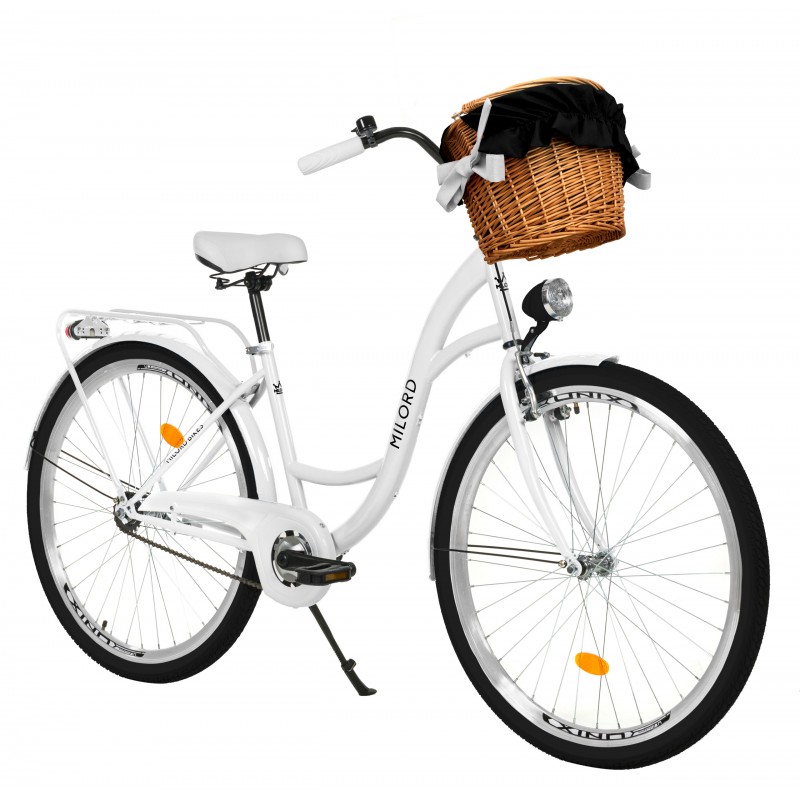 Milord Komfort Fahrrad Mit Weidenkorb Damenfahrrad, 26 Zoll, Weiss, 1 Gang