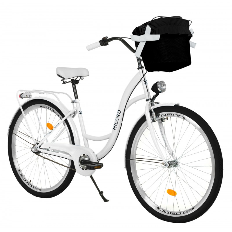 Milord Komfort Fahrrad Mit Korb Damenfahrrad, 26 Zoll, Weiss, 3 Gänge