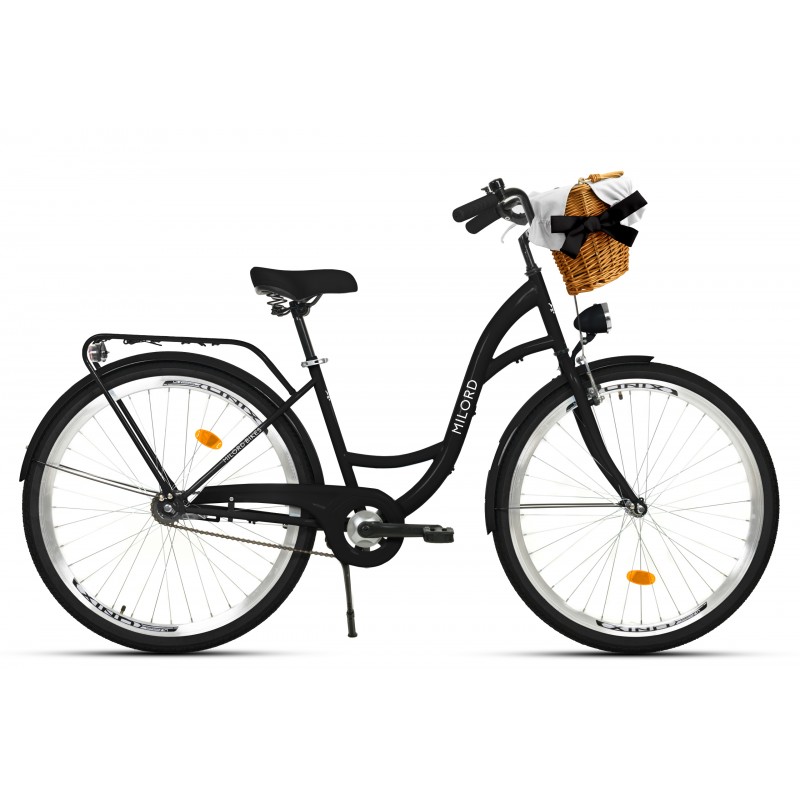 Milord Komfort Fahrrad Mit Weidenkorb Damenfahrrad, 26 Zoll, Schwarz, 1 Gang