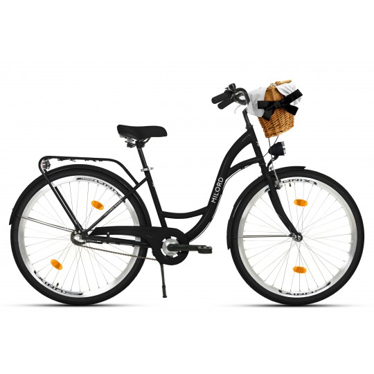 Milord Komfort Fahrrad Mit Korb Damenfahrrad, 26 Zoll, Schwarz, 3 Gänge