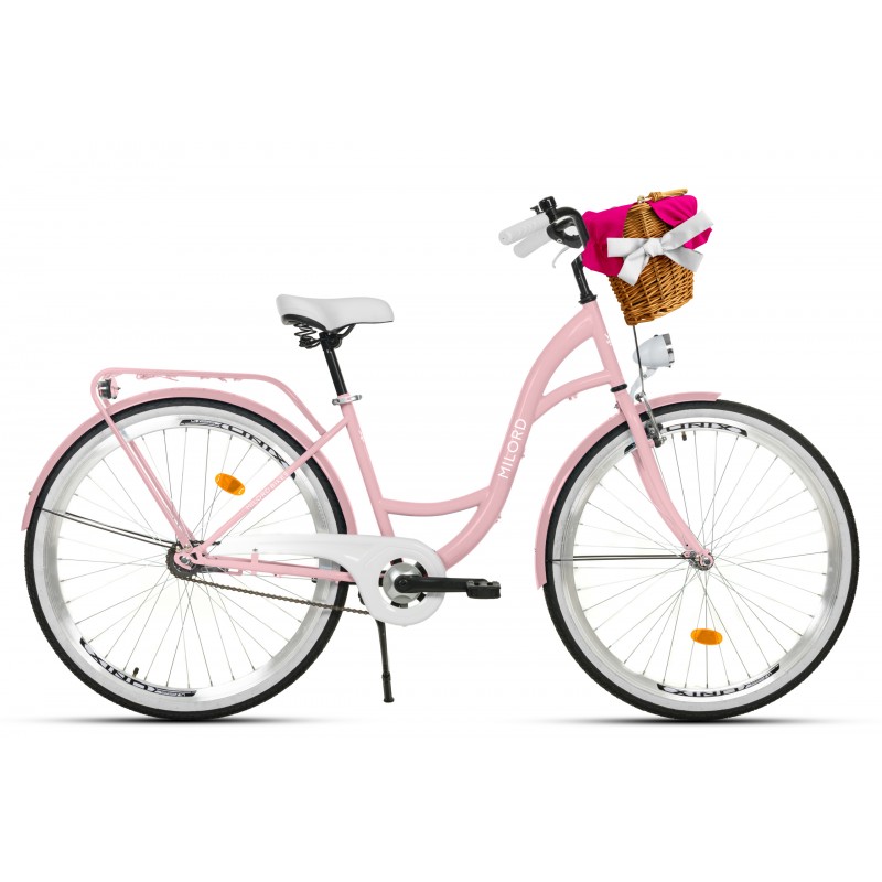 Milord Komfort Fahrrad Mit Weidenkorb Damenfahrrad, 26 Zoll, Pink, 1 Gang