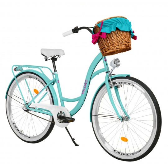Milord Komfort Fahrrad Mit Weidenkorb Damenfahrrad, 26 Zoll, Wasserblau, 3 Gänge