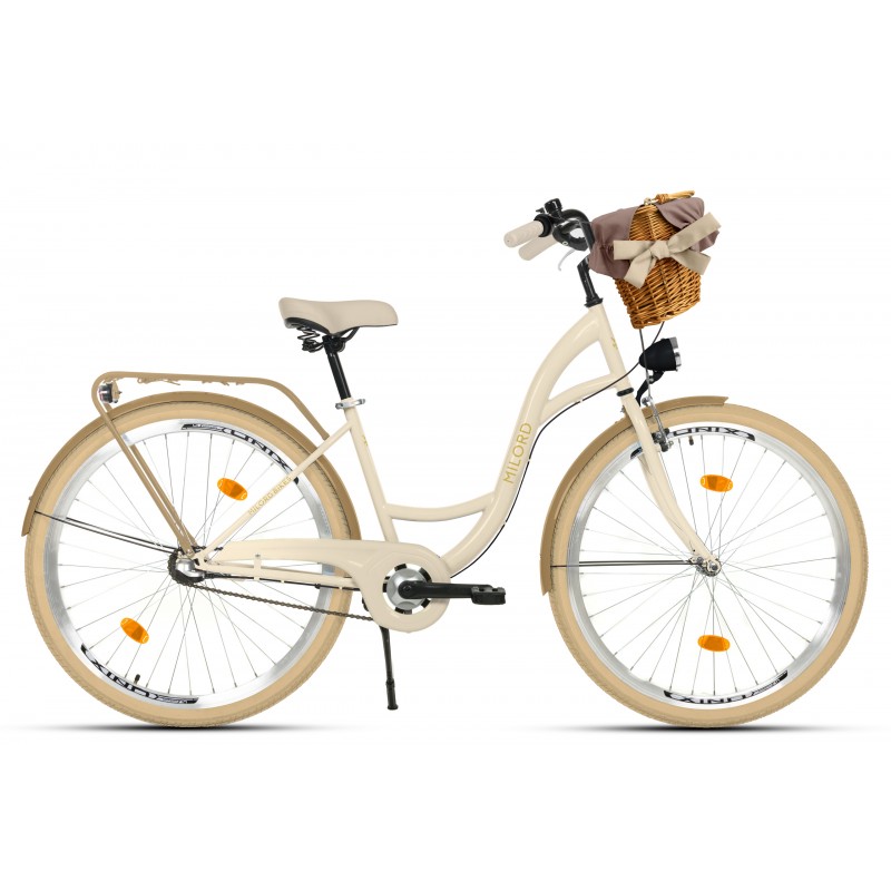 Milord Komfort Fahrrad Mit Korb Damenfahrrad, 28 Zoll, Creme-Braun, 3 Gänge