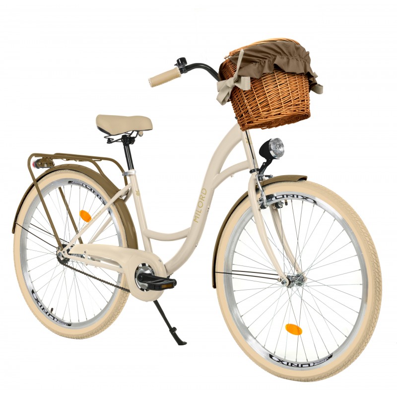 Milord Komfort Fahrrad Mit Weidenkorb Damenfahrrad, 26 Zoll, Creme-Braun, 1 Gang