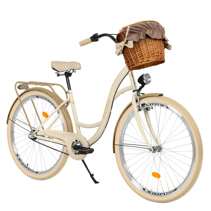 Milord Komfort Fahrrad Mit Korb Damenfahrrad, 26 Zoll, Creme-Braun, 3 Gänge