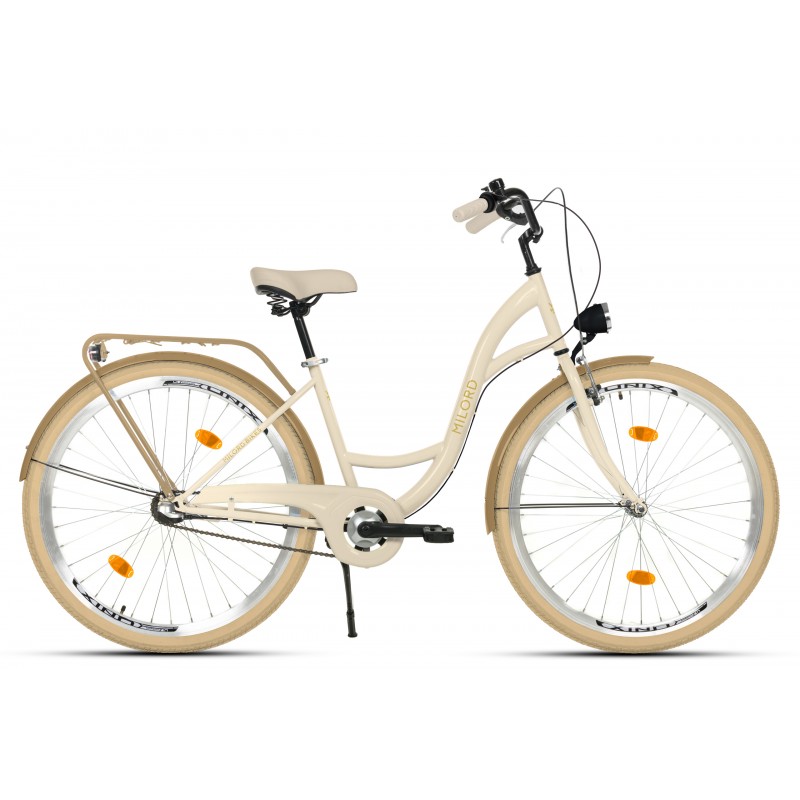 Milord Komfort Fahrrad Mit Korb Damenfahrrad, 26 Zoll, Creme-Braun, 3 Gänge