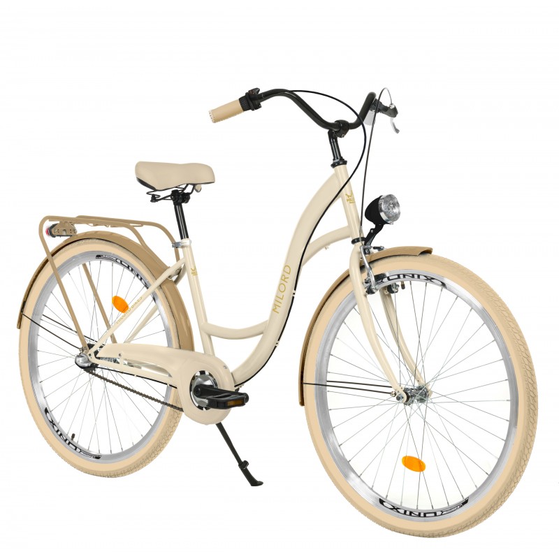 Milord Komfort Fahrrad Mit Korb Damenfahrrad, 26 Zoll, Creme-Braun, 3 Gänge