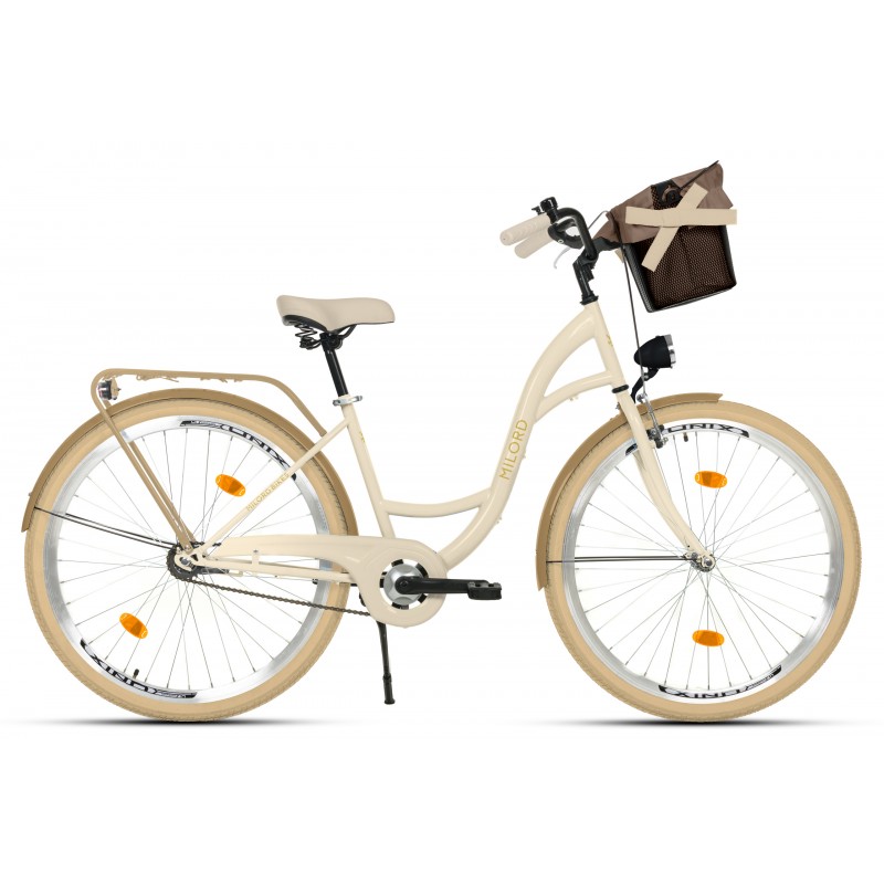 Milord Komfort Fahrrad Mit Korb Damenfahrrad, 28 Zoll, Creme-Braun, 1 Gang
