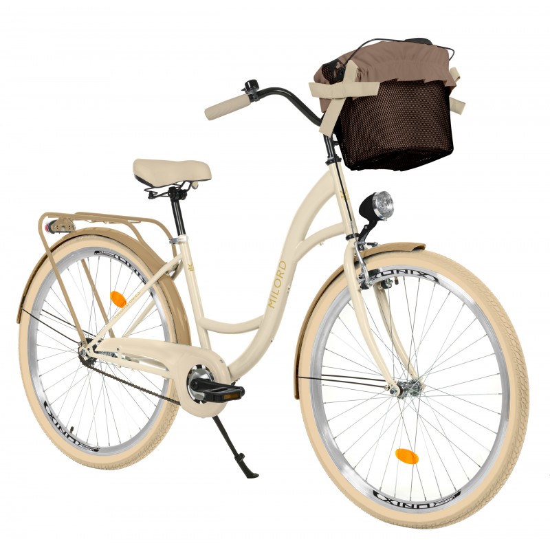 Milord Komfort Fahrrad Mit Korb Damenfahrrad, 26 Zoll, Creme-Braun, 1 Gang