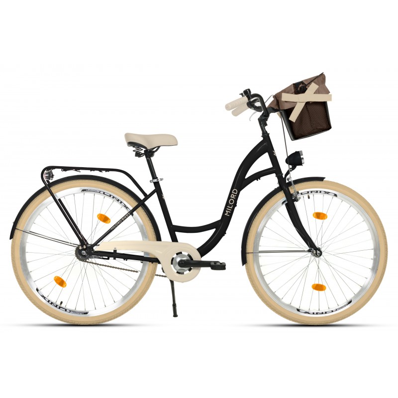 Milord Komfort Fahrrad Mit Korb Damenfahrrad, 28 Zoll, Schwarz-Creme, 1 Gang