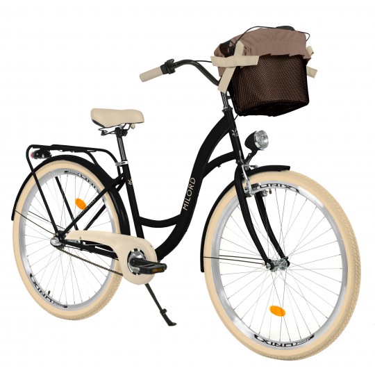 Milord Komfort Fahrrad Mit Korb Damenfahrrad, 28 Zoll, Schwarz-Creme, 3 Gänge