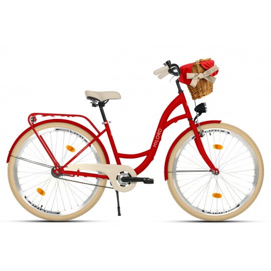 Milord Komfort Fahrrad Mit Korb Damenfahrrad, 28 Zoll, Rot, 1 Gang