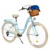 Milord Komfort Fahrrad Mit Weidenkorb Damenfahrrad, 26 Zoll, Blau, 7 Gänge, Creme Reifen