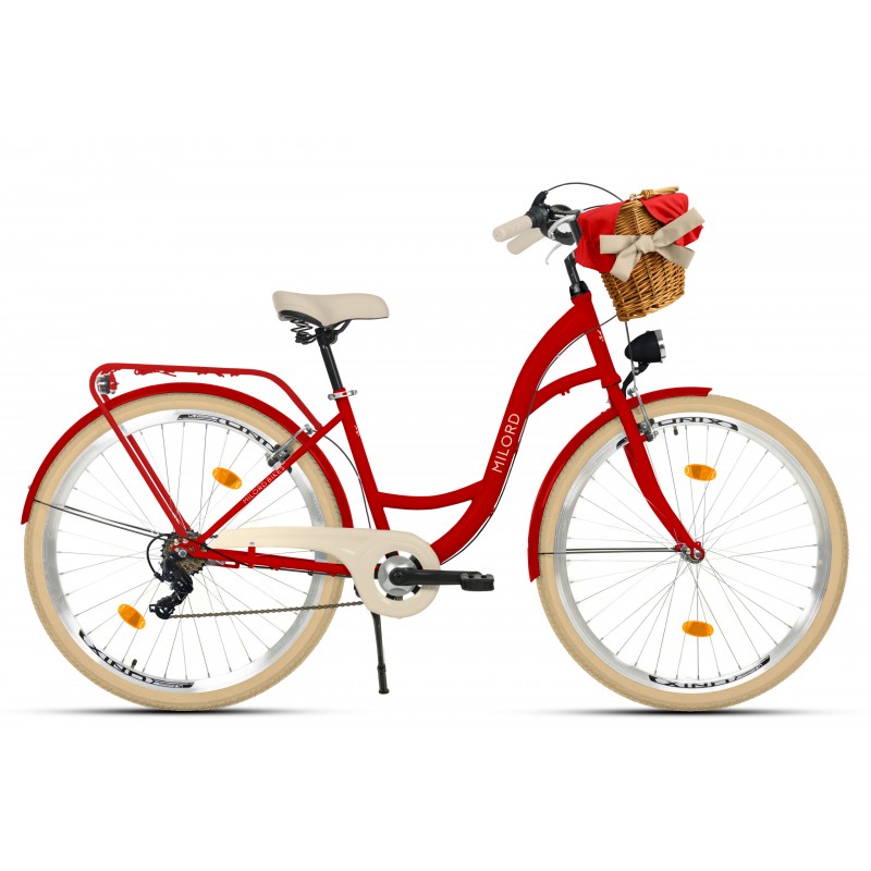 Milord Komfort Fahrrad Damenfahrrad, 28 Zoll, Rot, 7 Gänge, Creme