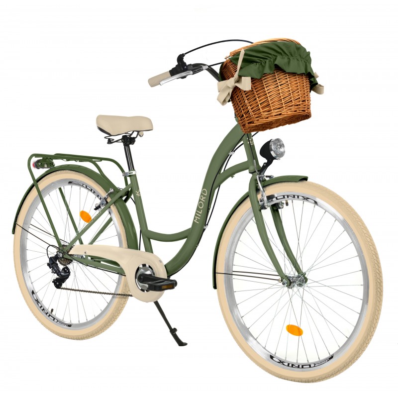 Milord Komfort Fahrrad Damenfahrrad, 28 Zoll, Khaki, 7 Gänge, Creme