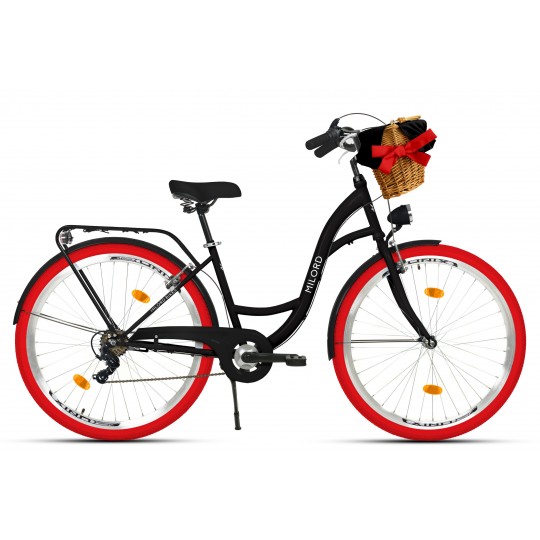 Milord Komfort Fahrrad Damenfahrrad, 28 Zoll, Schwarz-Rot, 7 Gäng