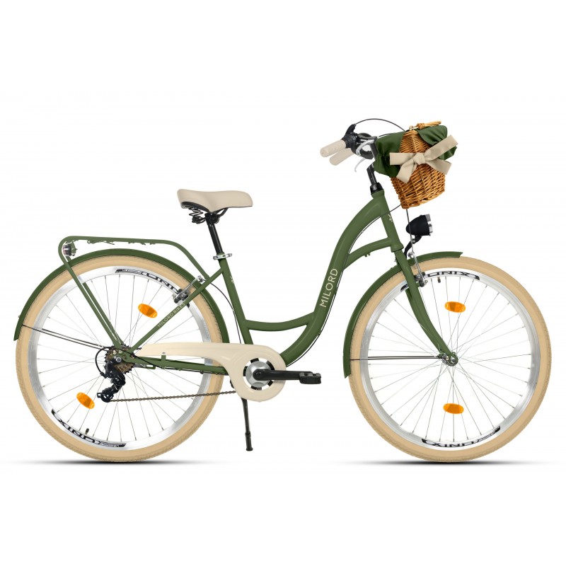 Milord Komfort Fahrrad Damenfahrrad, 26 Zoll, Khaki, 7 Gänge, Creme