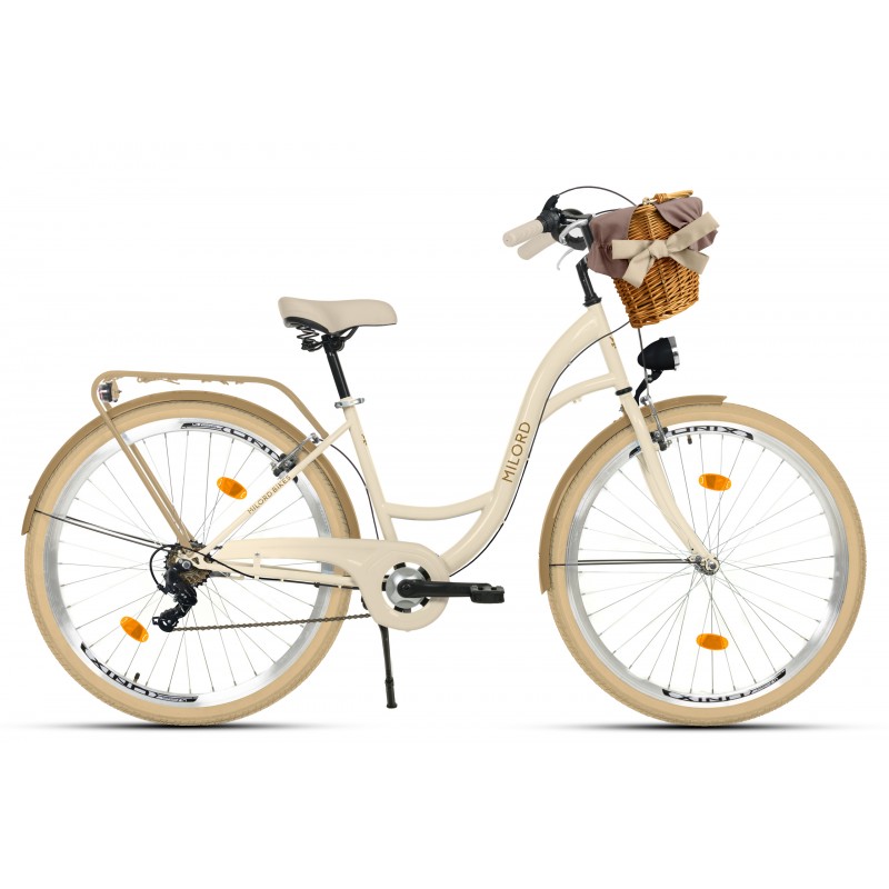 Milord Komfort Fahrrad Mit Korb Damenfahrrad, 26 Zoll, Creme-Braun, 7 Gänge