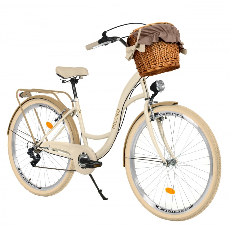 Milord Komfort Fahrrad Mit Korb Damenfahrrad, 26 Zoll, Creme-Braun, 7 Gänge