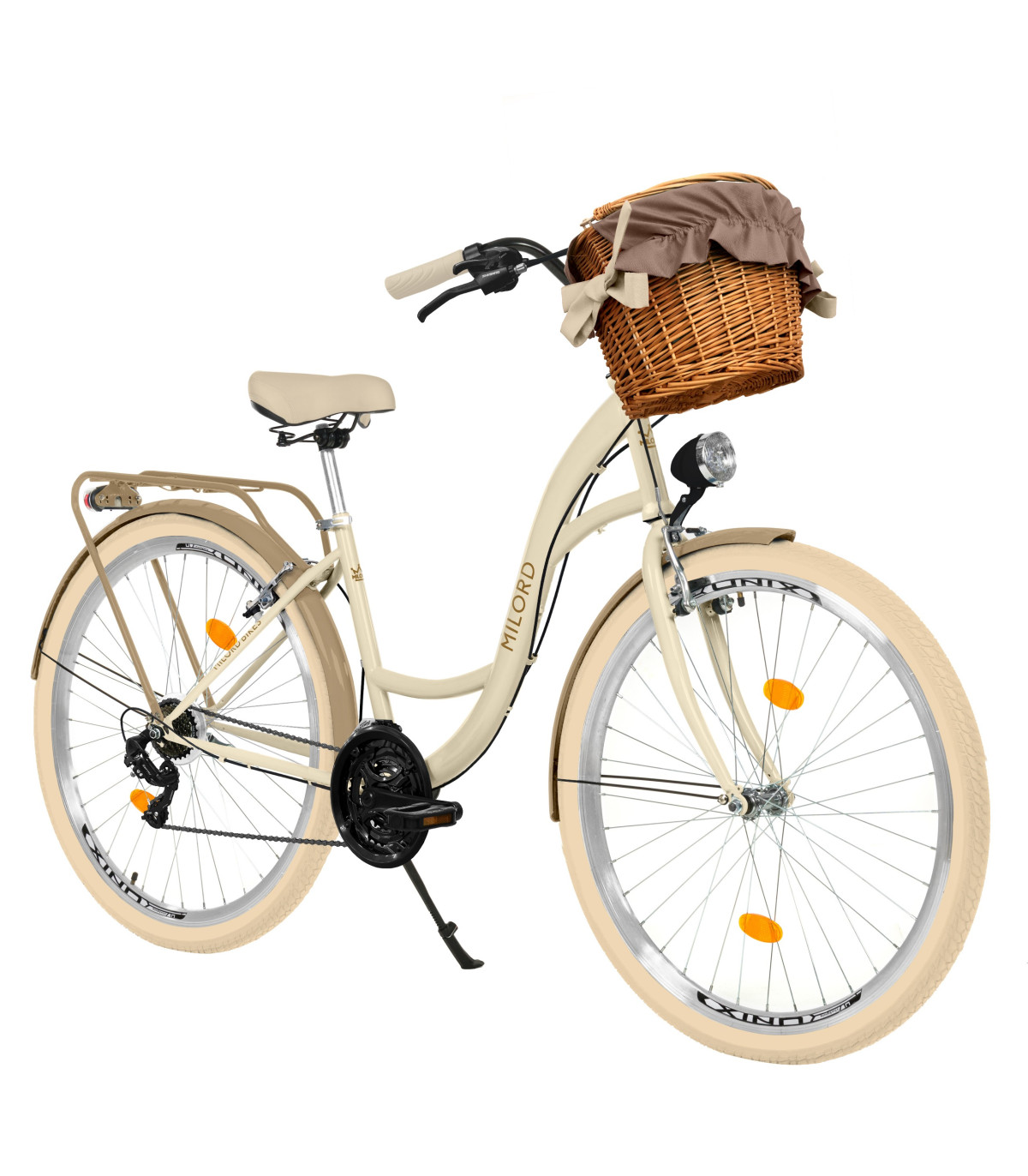 Milord Komfort Fahrrad Mit Weidenkorb Damenfahrrad, 28 Zoll, Creme-Braun, 21 Gänge