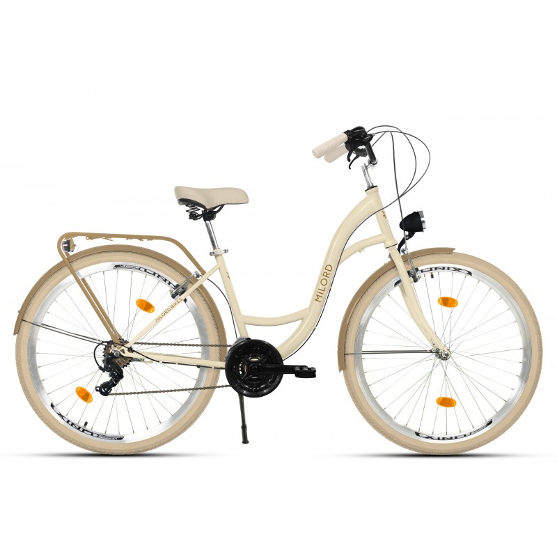Milord Komfort Fahrrad Damenfahrrad, 28 Zoll, Creme-Braun, 21 Gänge