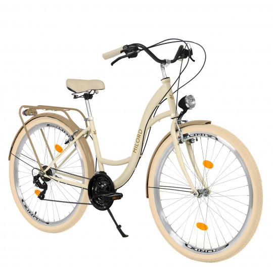 Milord Komfort Fahrrad Damenfahrrad, 28 Zoll, Creme-Braun, 21 Gänge