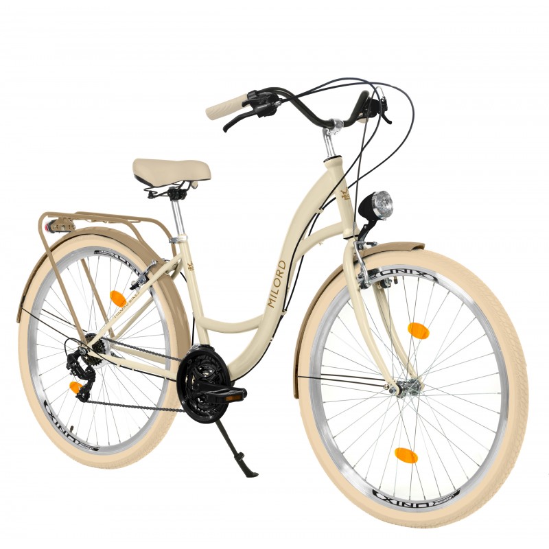 Milord Komfort Fahrrad Damenfahrrad, 28 Zoll, Creme-Braun, 21 Gänge
