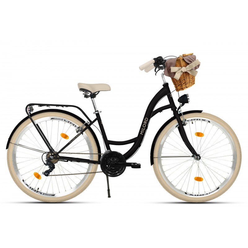 Milord Komfort Fahrrad Mit Korb Damenfahrrad, 28 Zoll, Schwarz-Creme, 21 Gänge