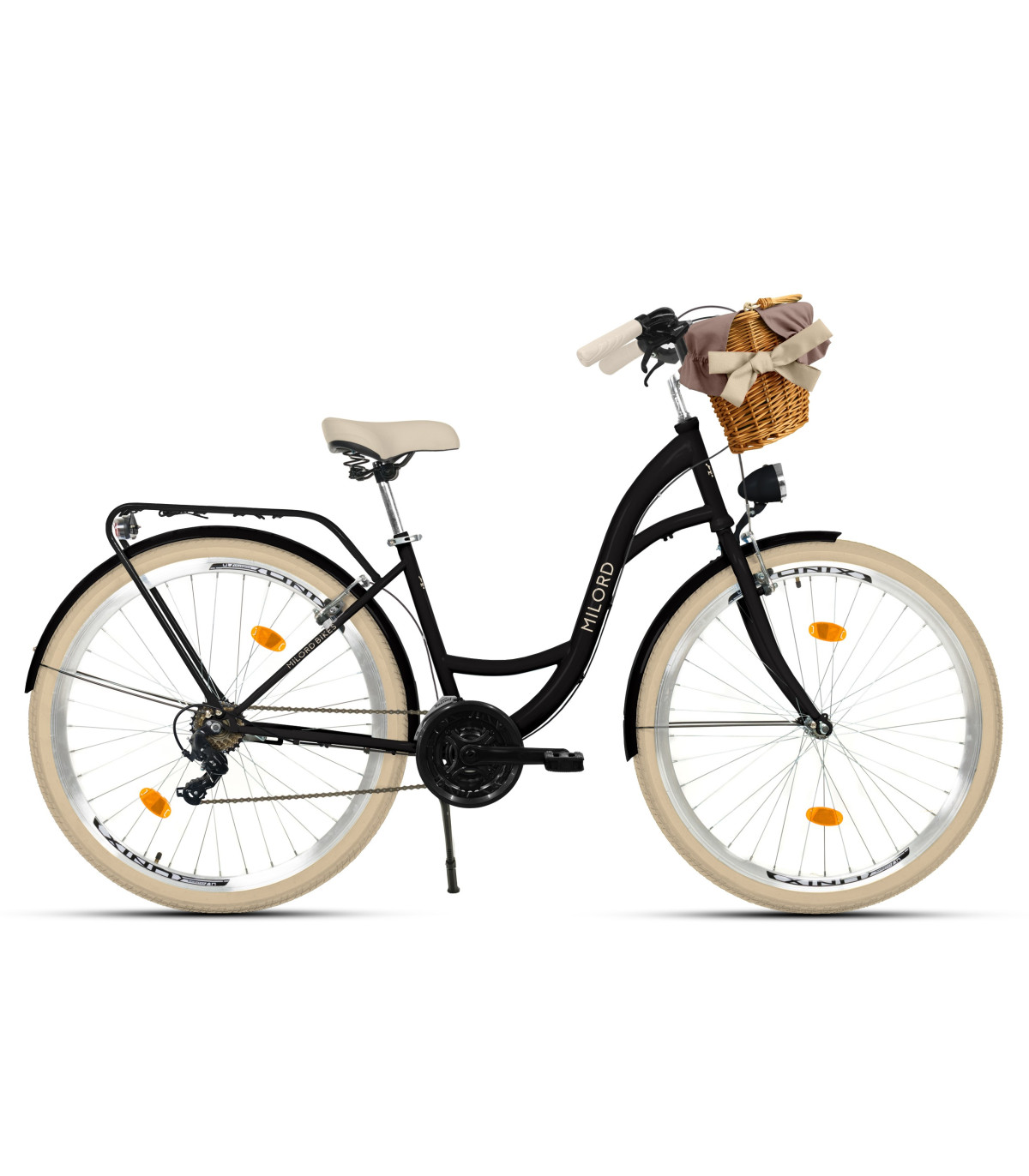 Milord Komfort Fahrrad Mit Korb Damenfahrrad, 28 Zoll, Schwarz-Creme, 21 Gänge