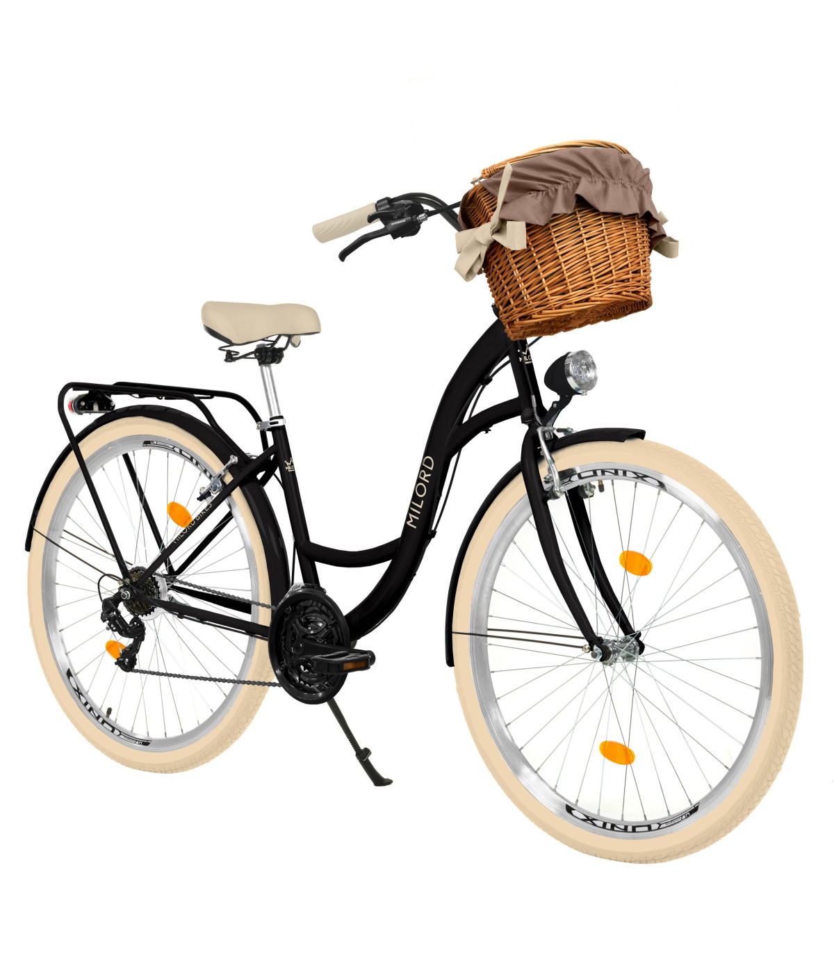 Milord Komfort Fahrrad Mit Korb Damenfahrrad, 28 Zoll, Schwarz-Creme, 21 Gänge