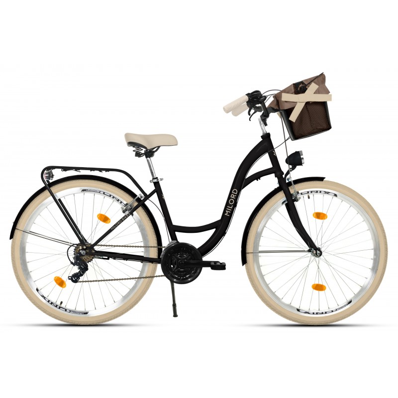 Milord Komfort Fahrrad Mit Korb Damenfahrrad, 28 Zoll, Schwarz-Creme, 21 Gänge