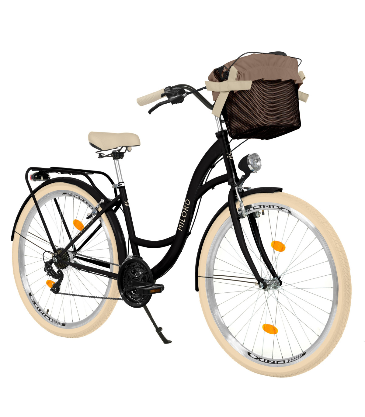 Milord Komfort Fahrrad Mit Korb Damenfahrrad, 28 Zoll, Schwarz-Creme, 21 Gänge
