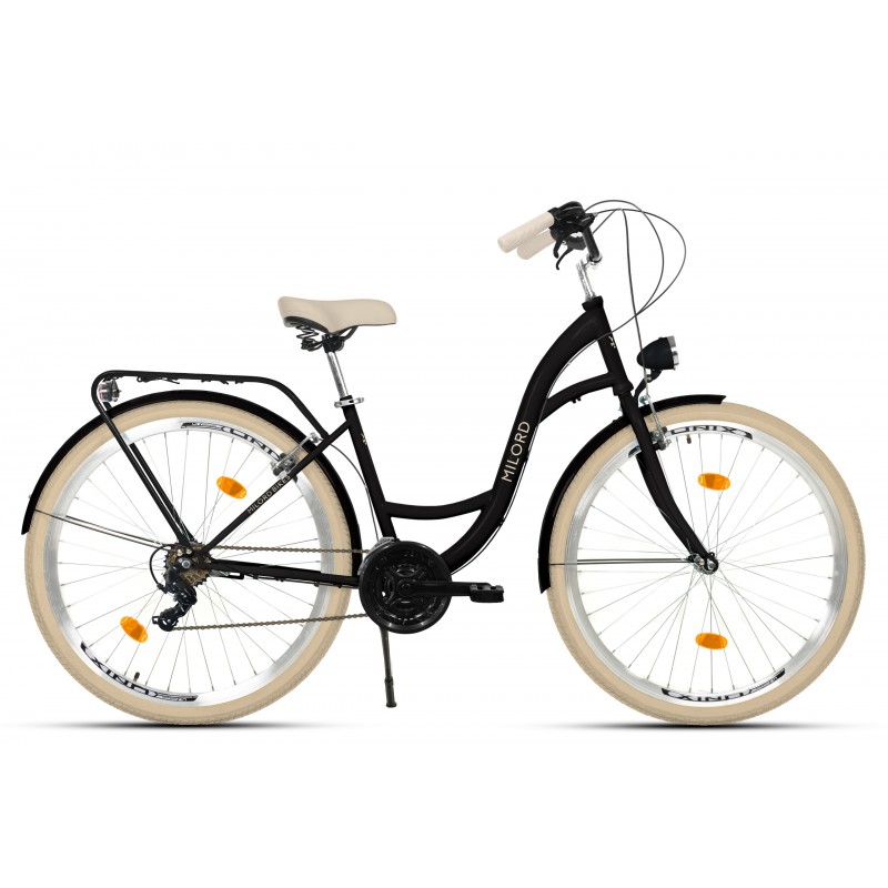 Milord Komfort Fahrrad Damenfahrrad, 28 Zoll, Schwarz-Creme, 21 Gänge