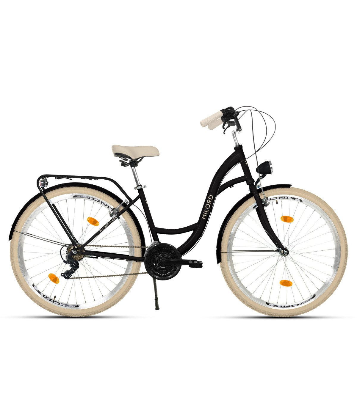 Milord Komfort Fahrrad Damenfahrrad, 28 Zoll, Schwarz-Creme, 21 Gänge