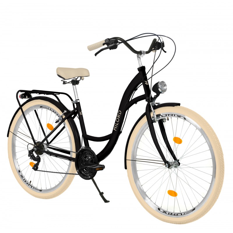 Milord Komfort Fahrrad Damenfahrrad, 28 Zoll, Schwarz-Creme, 21 Gänge