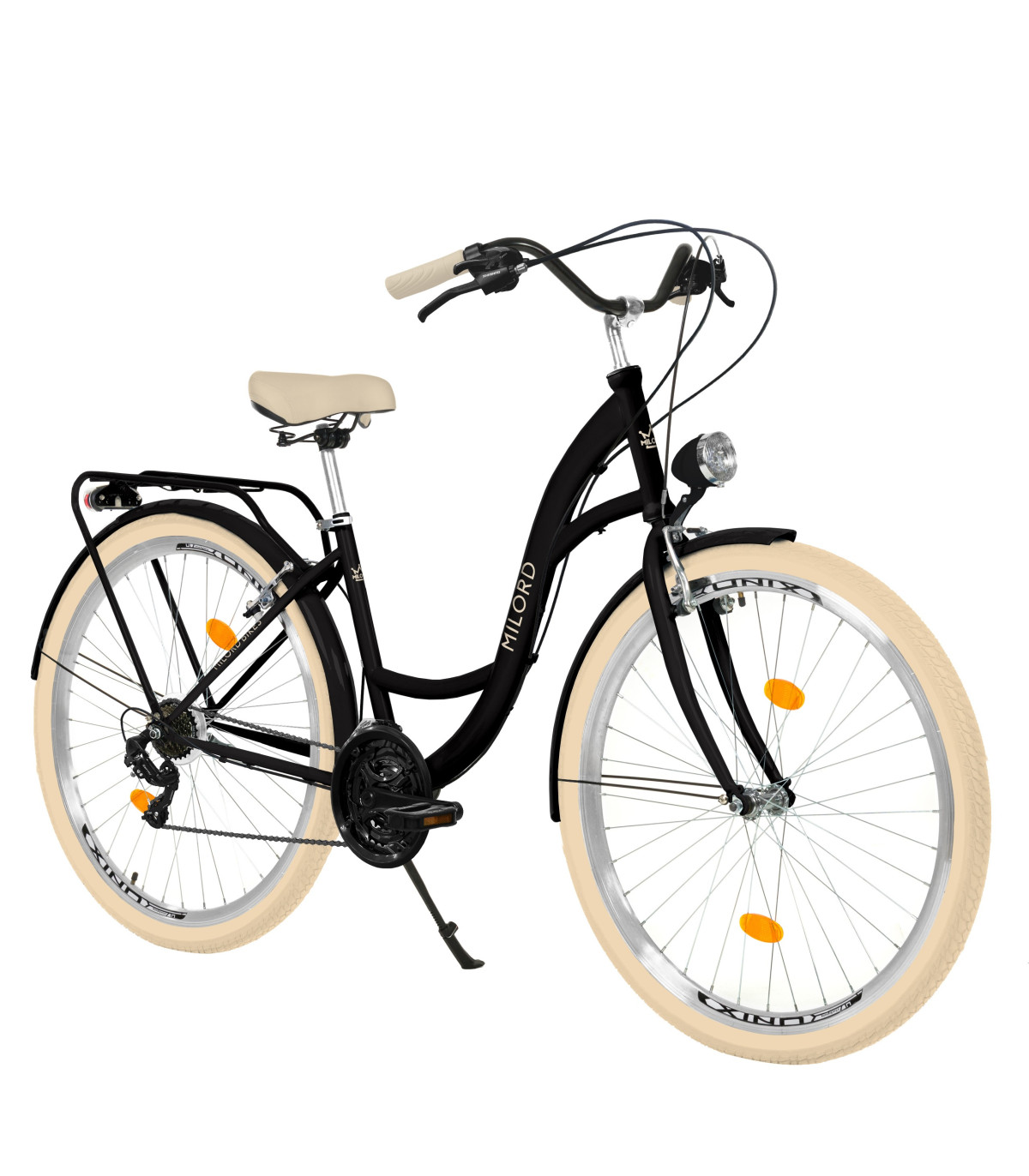Milord Komfort Fahrrad Damenfahrrad, 28 Zoll, Schwarz-Creme, 21 Gänge
