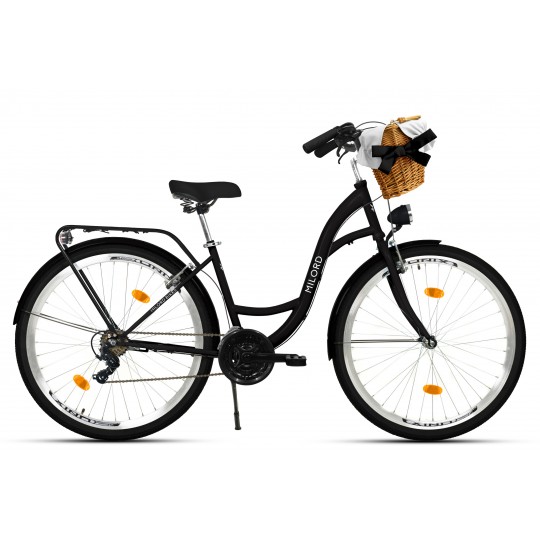 Milord Komfort Fahrrad Weidenkorb Damenfahrrad, 28 Zoll, Schwarz, 21 Gänge