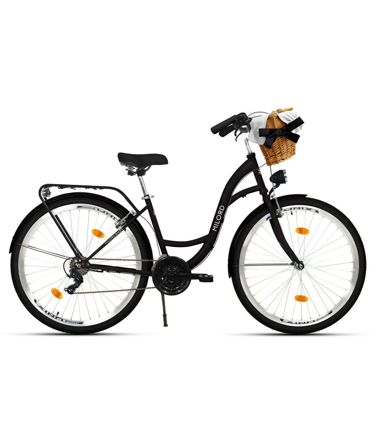Milord Komfort Fahrrad Weidenkorb Damenfahrrad, 28 Zoll, Schwarz, 21 Gänge