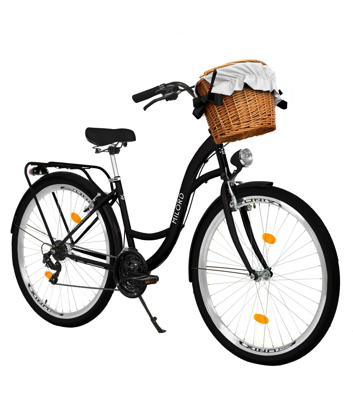 Milord Komfort Fahrrad Weidenkorb Damenfahrrad, 28 Zoll, Schwarz, 21 Gänge