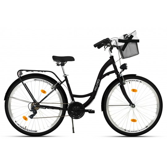 Milord Komfort Fahrrad Mit Korb Damenfahrrad, 28 Zoll, Schwarz, 21 Gänge