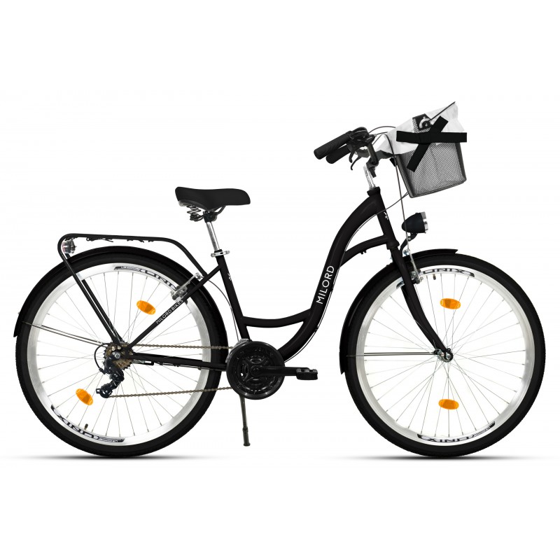 Milord Komfort Fahrrad Mit Korb Damenfahrrad, 28 Zoll, Schwarz, 21 Gänge