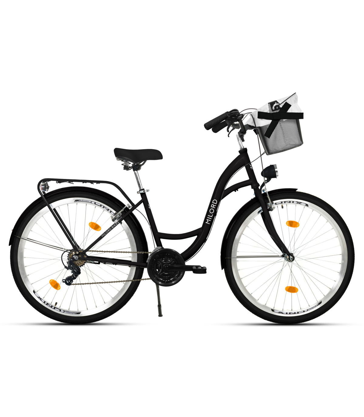 Milord Komfort Fahrrad Mit Korb Damenfahrrad, 28 Zoll, Schwarz, 21 Gänge