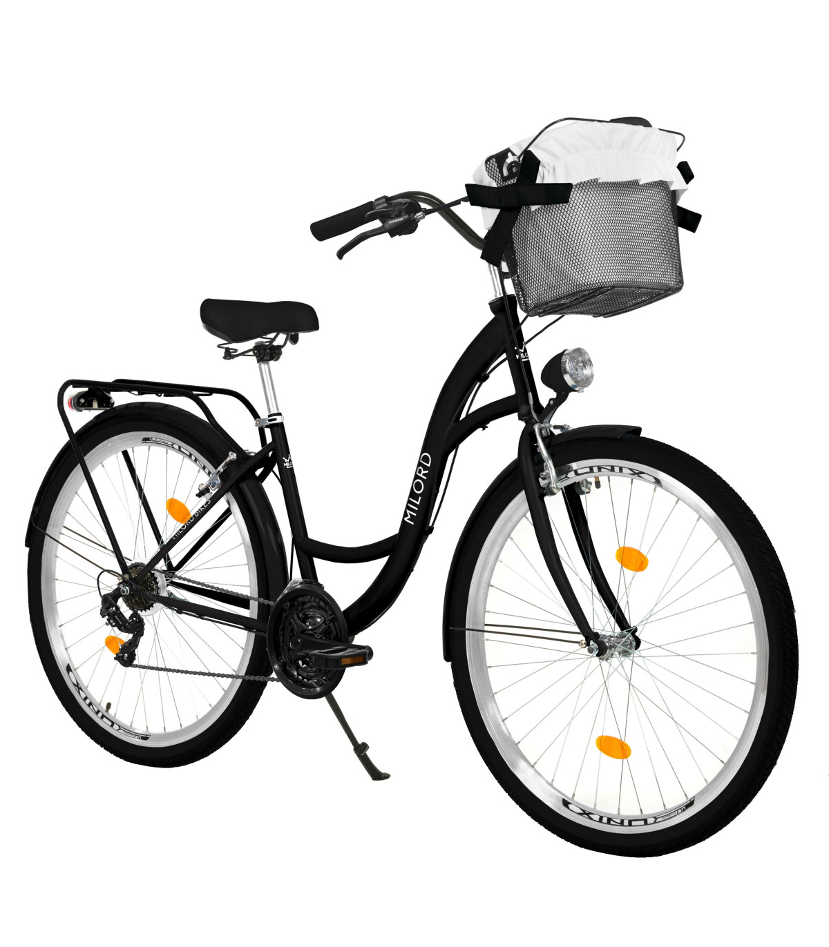 Milord Komfort Fahrrad Mit Korb Damenfahrrad, 28 Zoll, Schwarz, 21 Gänge