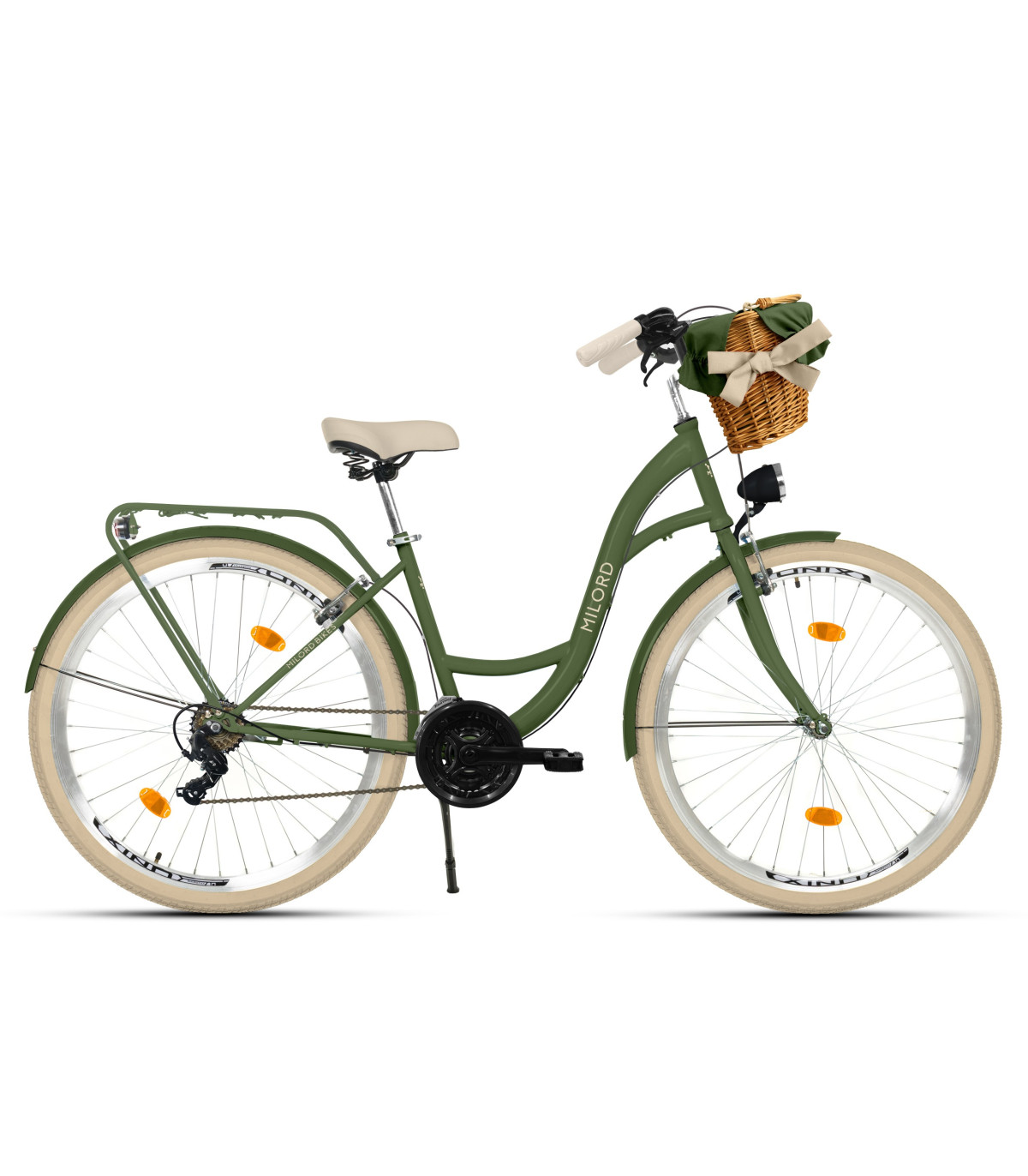 Milord Komfort Fahrrad Damenfahrrad, 28 Zoll, Khaki, 21 Gänge, Creme