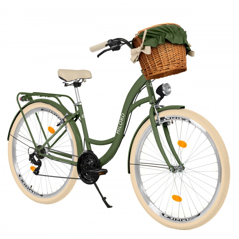 Milord Komfort Fahrrad Damenfahrrad, 28 Zoll, Khaki, 21 Gänge, Creme