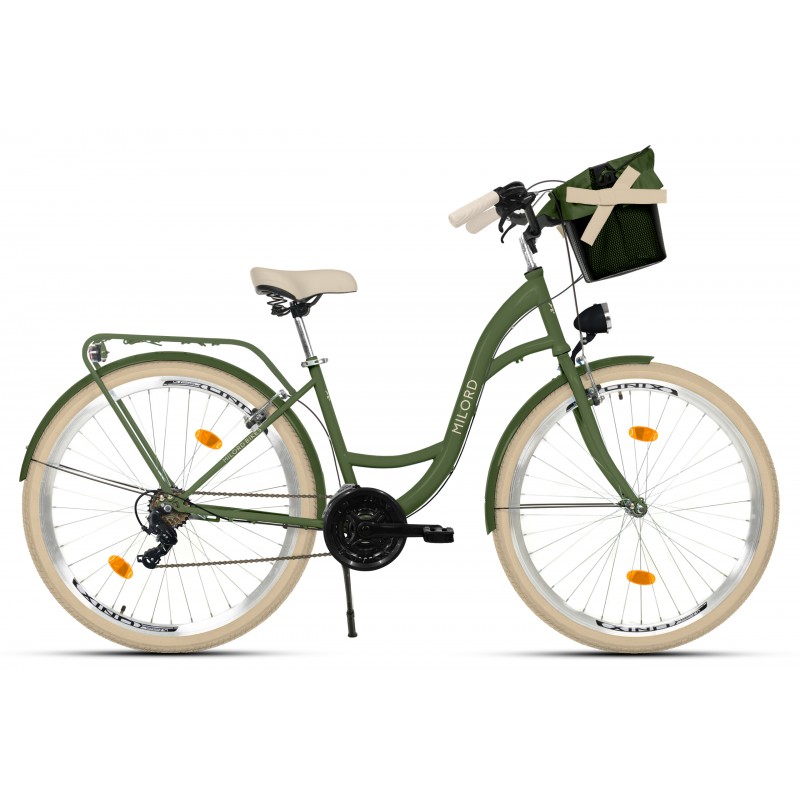 Milord Komfort Fahrrad Damenfahrrad, 28 Zoll, Khaki, 21 Gänge, Creme