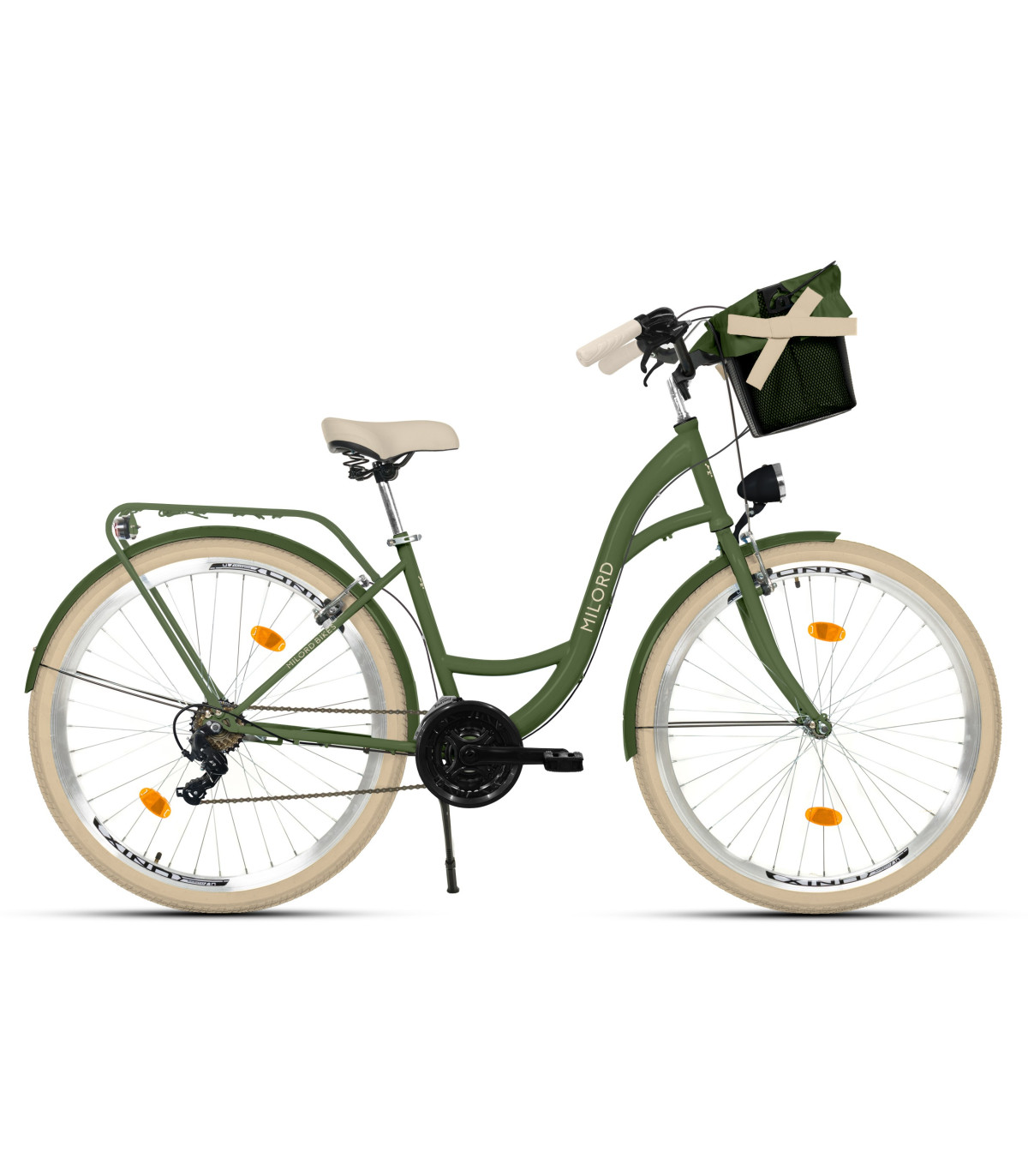 Milord Komfort Fahrrad Damenfahrrad, 28 Zoll, Khaki, 21 Gänge, Creme