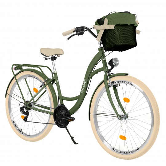 Milord Komfort Fahrrad Damenfahrrad, 28 Zoll, Khaki, 21 Gänge, Creme