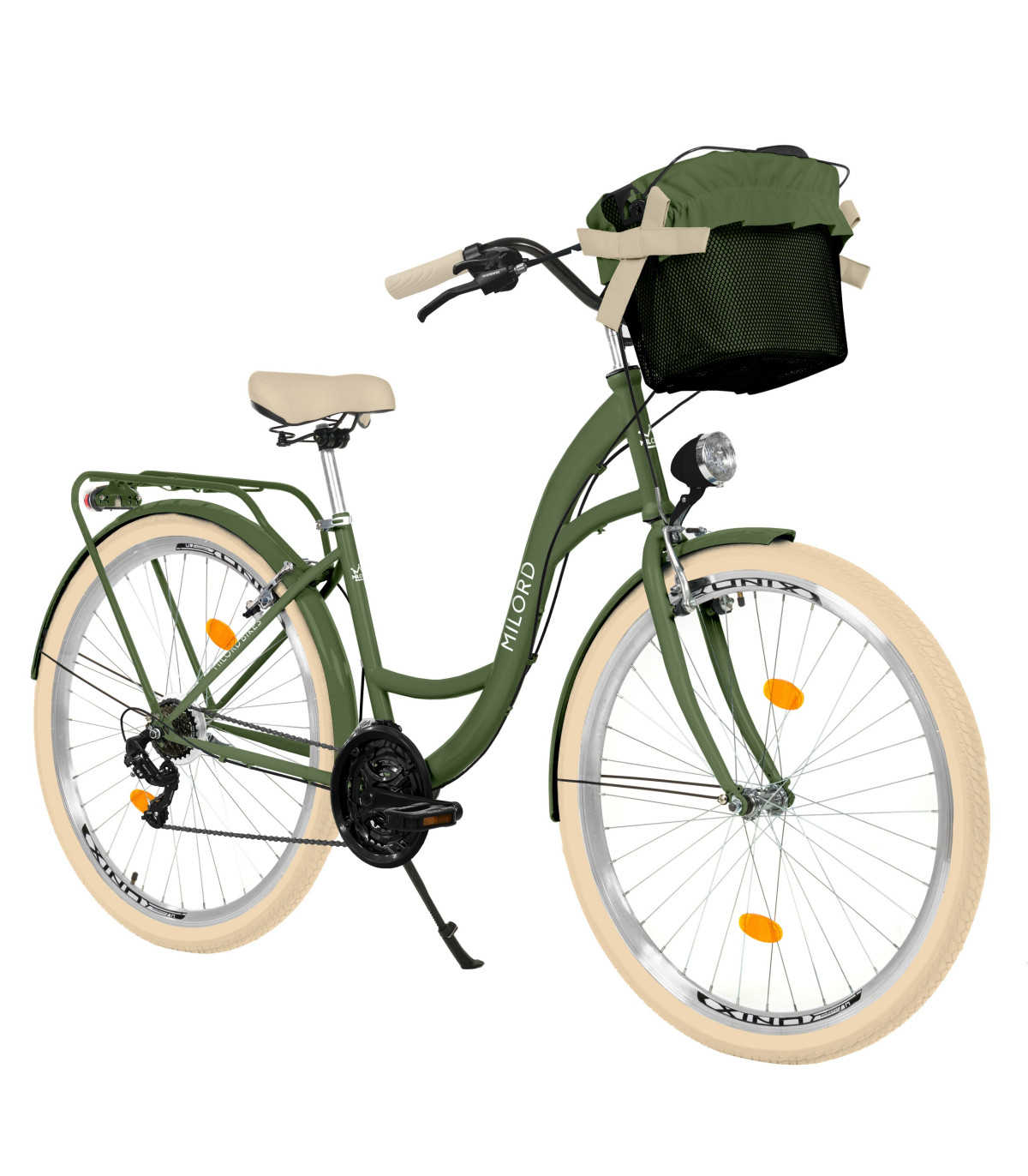 Milord Komfort Fahrrad Damenfahrrad, 28 Zoll, Khaki, 21 Gänge, Creme