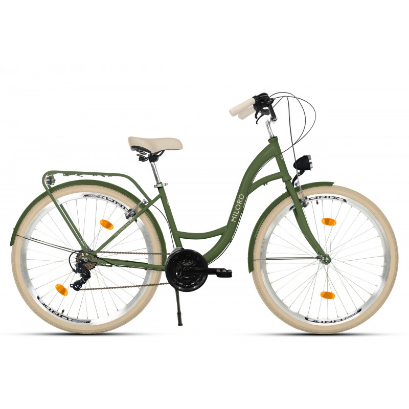 Milord Komfort Fahrrad Damenfahrrad, 28 Zoll, Khaki, 21 Gänge, Creme